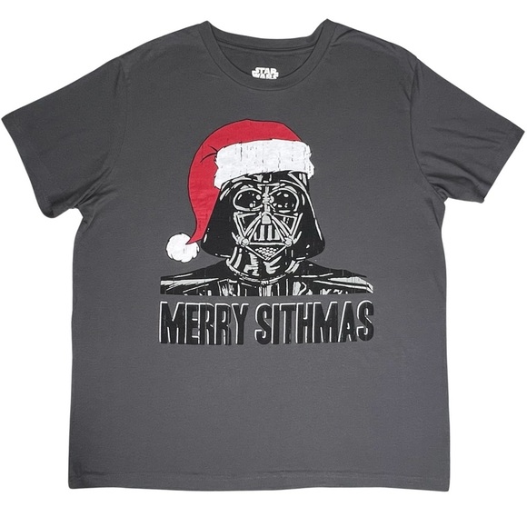 Star Wars Tee Santa Darth Vader Merry Sithmas Graphic T-shirt Gray Red 2X XXL - Picture 10 of 10